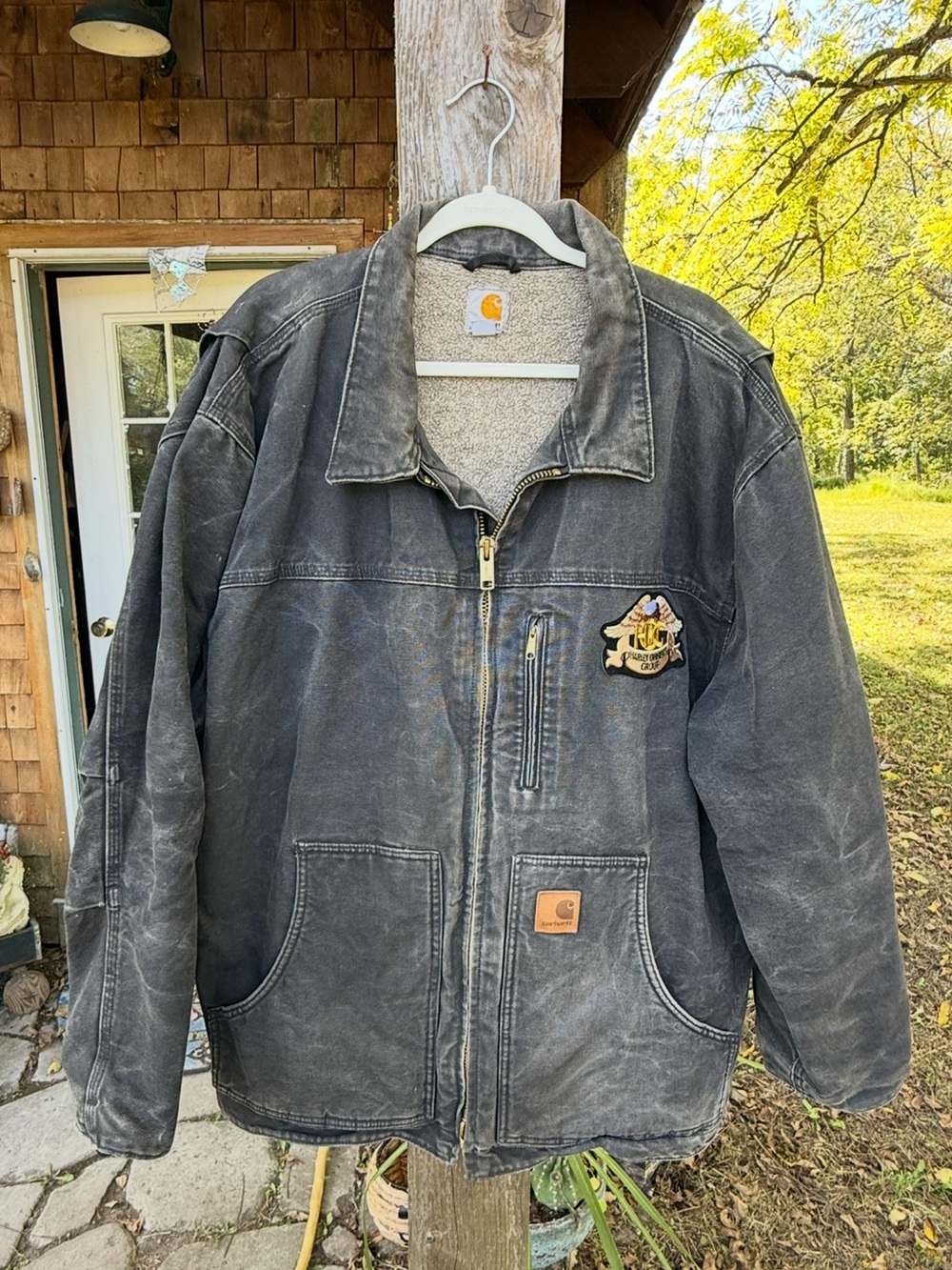 Vintage Carhartt Sherpa Lined Canvas Jacket w/ Harley Davidson Patch